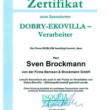 Zertifikat der-ISOBLOW-Academy-zum-lizenzierten-Verarbeiter-von-Dobry-Ekovilla-Zellulosedaemmstoff