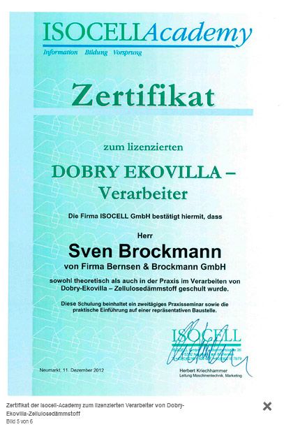  Zertifikat der-Isocell-Academy-zum-lizenzierten-Verarbeiter-von-Dobry-Ekovilla-Zellulosedaemmstoff